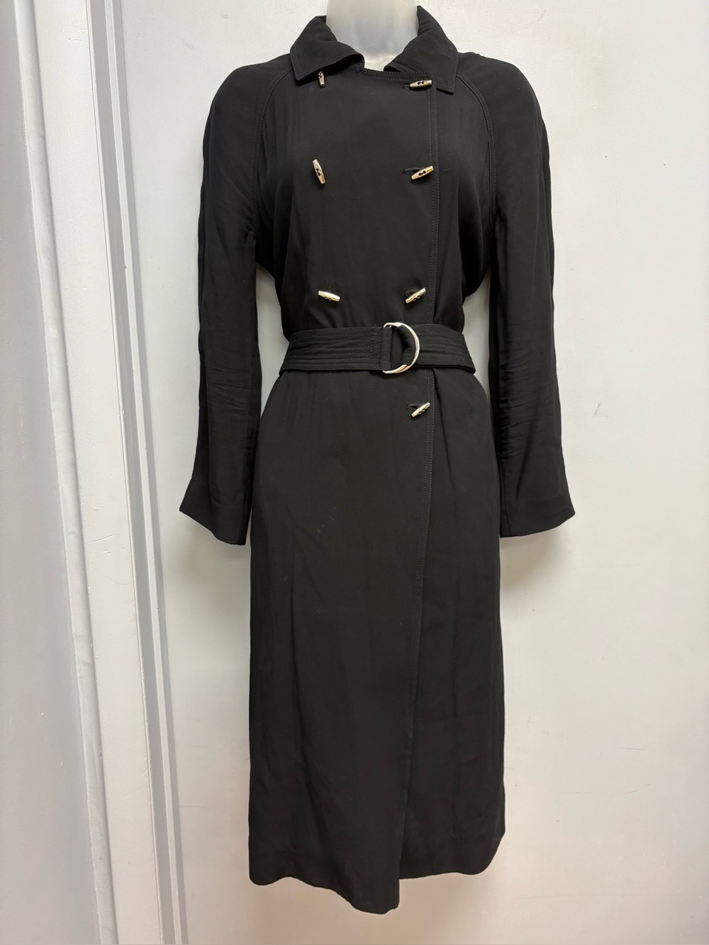 Sandro Paris Black Belted Toggle Trench Coat Size 36